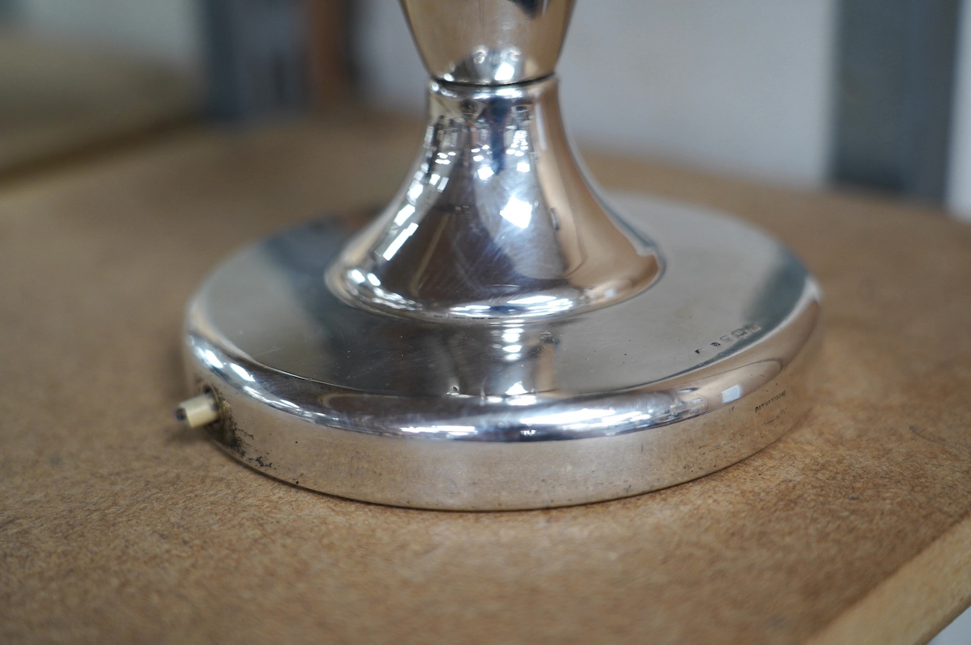 A George V silver lamp base, Birmingham, 1930, height 29.8cm. Condition - poor to fair